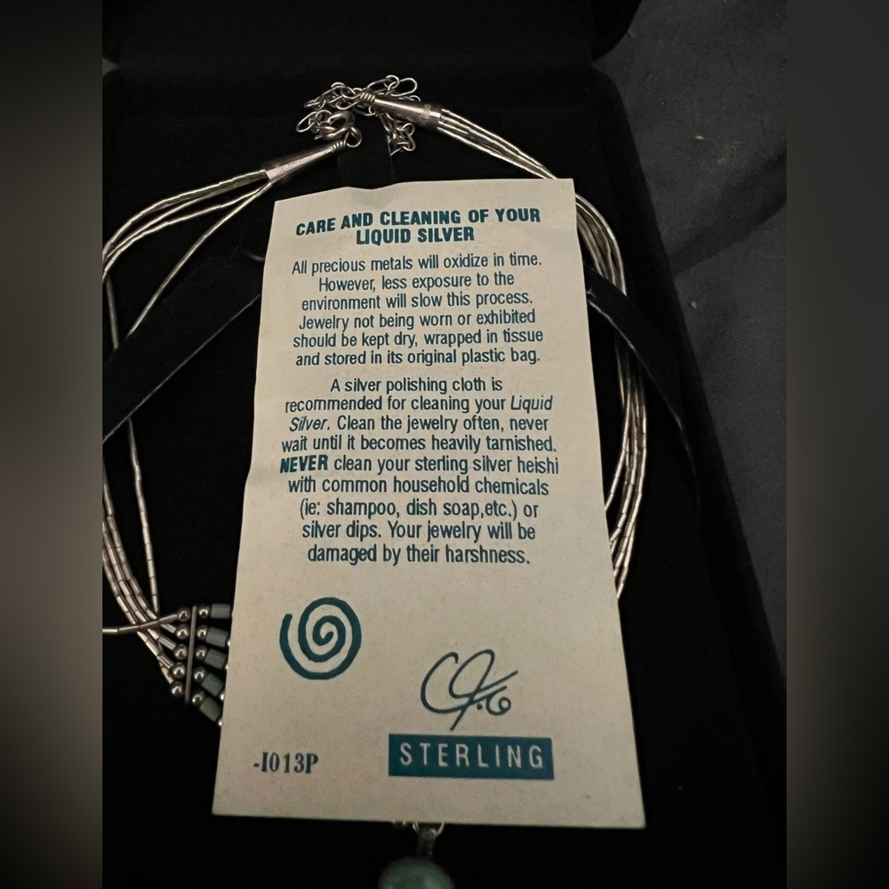 Sterling Liquid Silver Heshi Green Turquoise 5 Strand Necklace in box - Picture 7 of 11